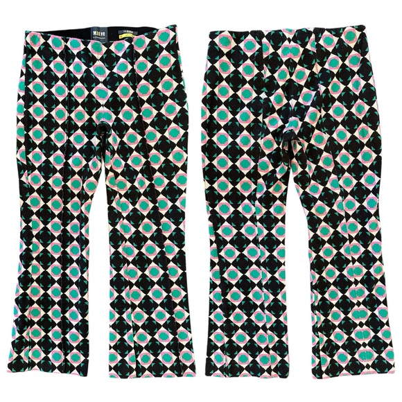 Anthropologie Maeve The Margot Green Pink Black Printed Pull On Cropped Pants XS - Picture 1 of 9